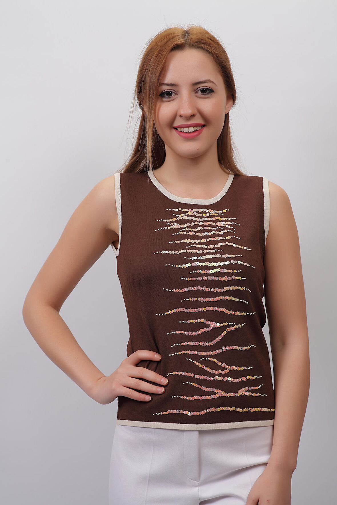 SUDE KADIN SWAROVSKİ TAŞLI EL İŞİ İTHAL TRİKO 7108
