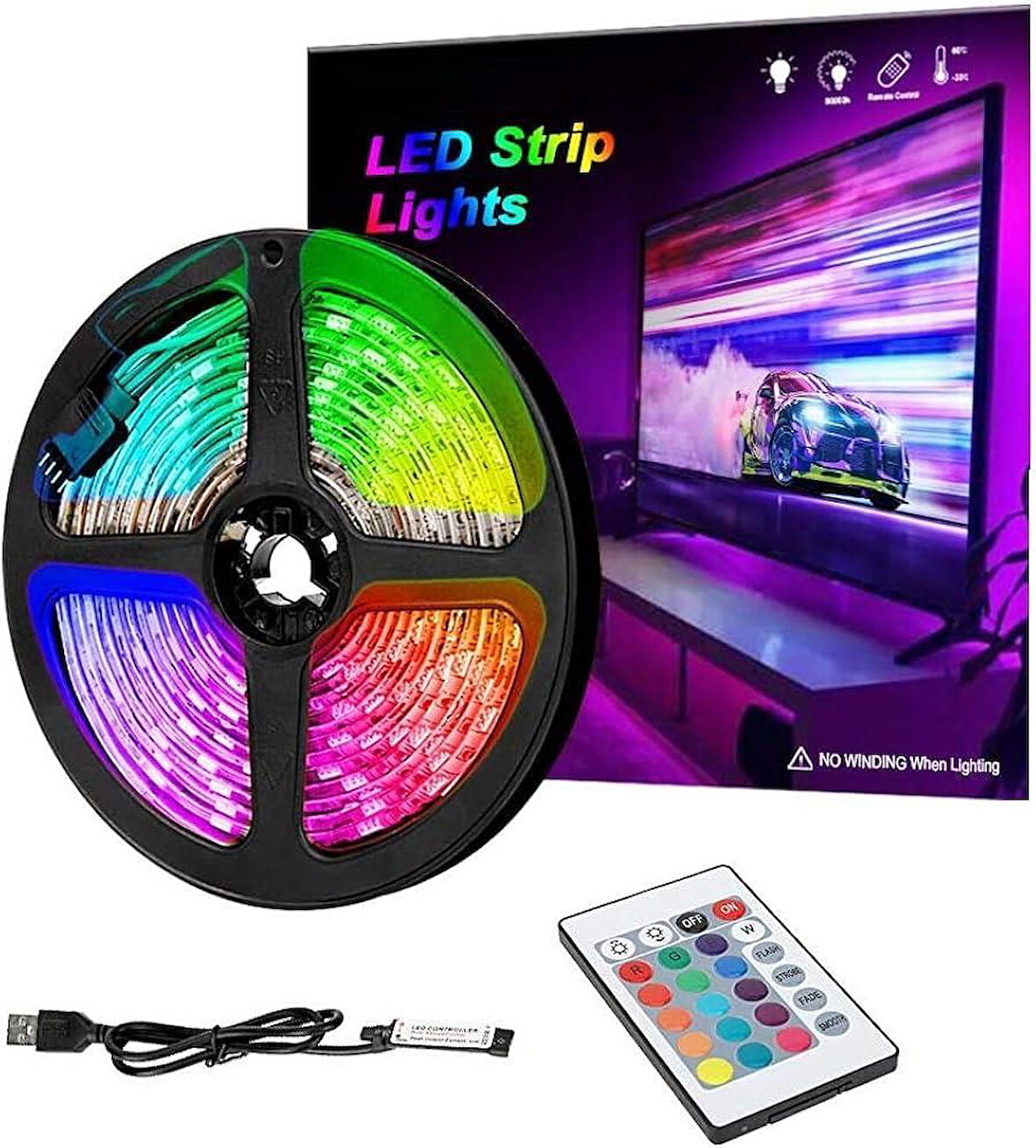 electroon Bluetooth Kumandalı TV Arkası Rgb USB Şerit LED 5Metre