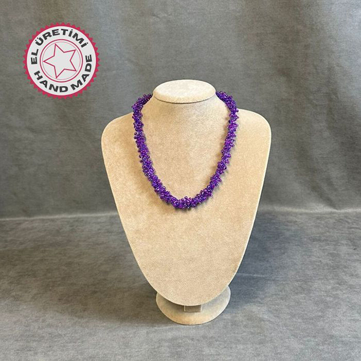 Uretti - Tuğba 9352 1580 El Yapımı Mor Kum Boncuklu Kolye