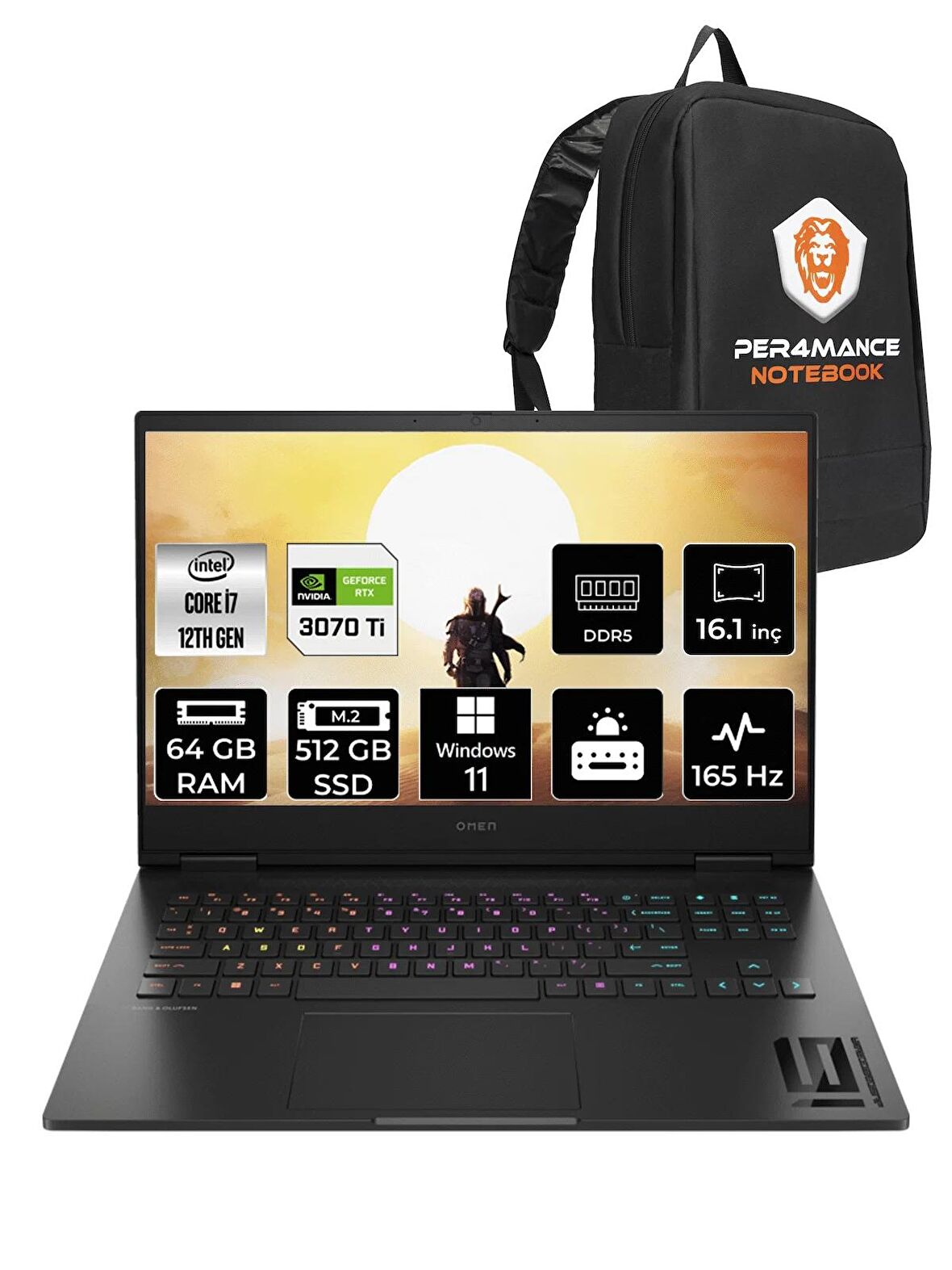 HP OMEN 16  i7-12700H 64GB RAM 512GB SSD RTX3070Ti/8GB 165HZ 16.1 QHD W11HOME 7H8Z5EA & PER4 ÇANTA