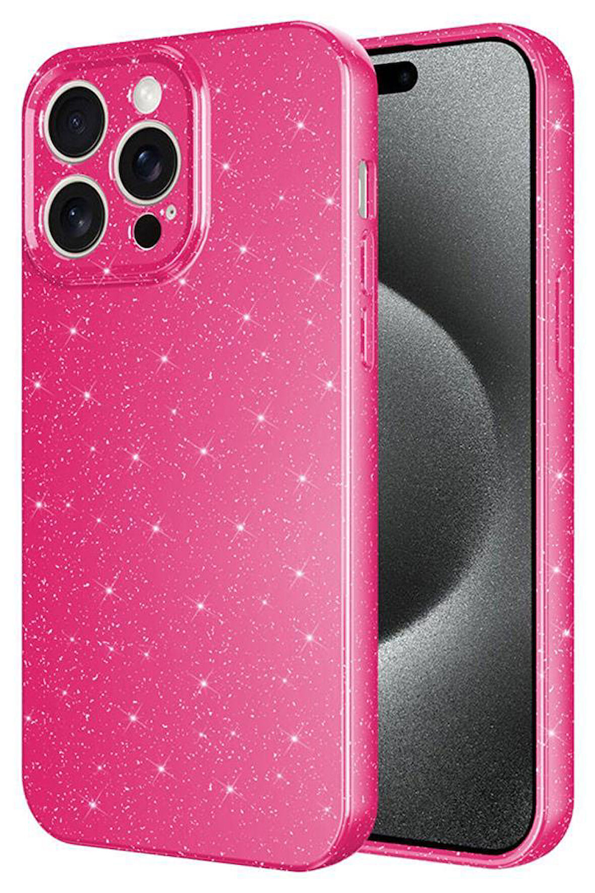 iPhone 15 Pro Max Kılıf Kamera Korumalı Simli Parıltılı Lüks Silikon