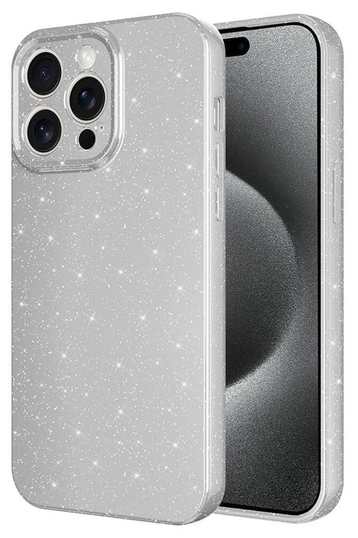 iPhone 15 Pro Max Kılıf Kamera Korumalı Simli Parıltılı Lüks Silikon