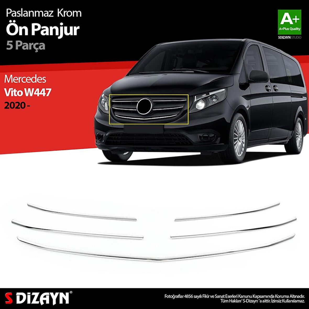 S-Dizayn Mercedes Vito W447 Krom Ön Panjur 5 Prç. 2020 Üzeri