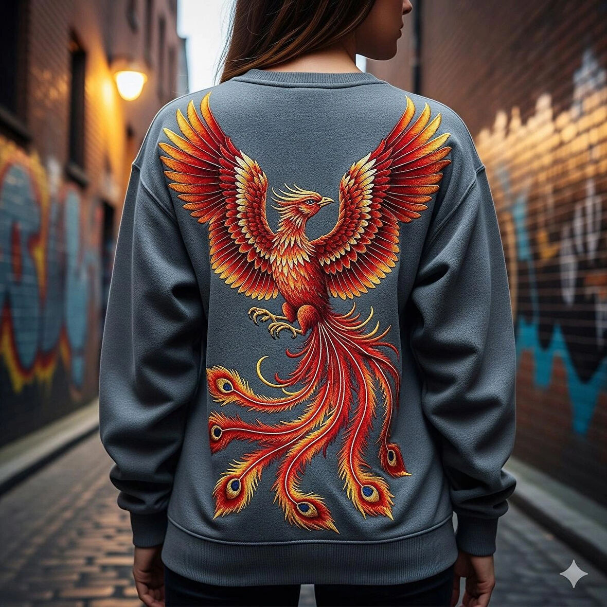 zümrüdüanka kuşu baskılı sweatshirt