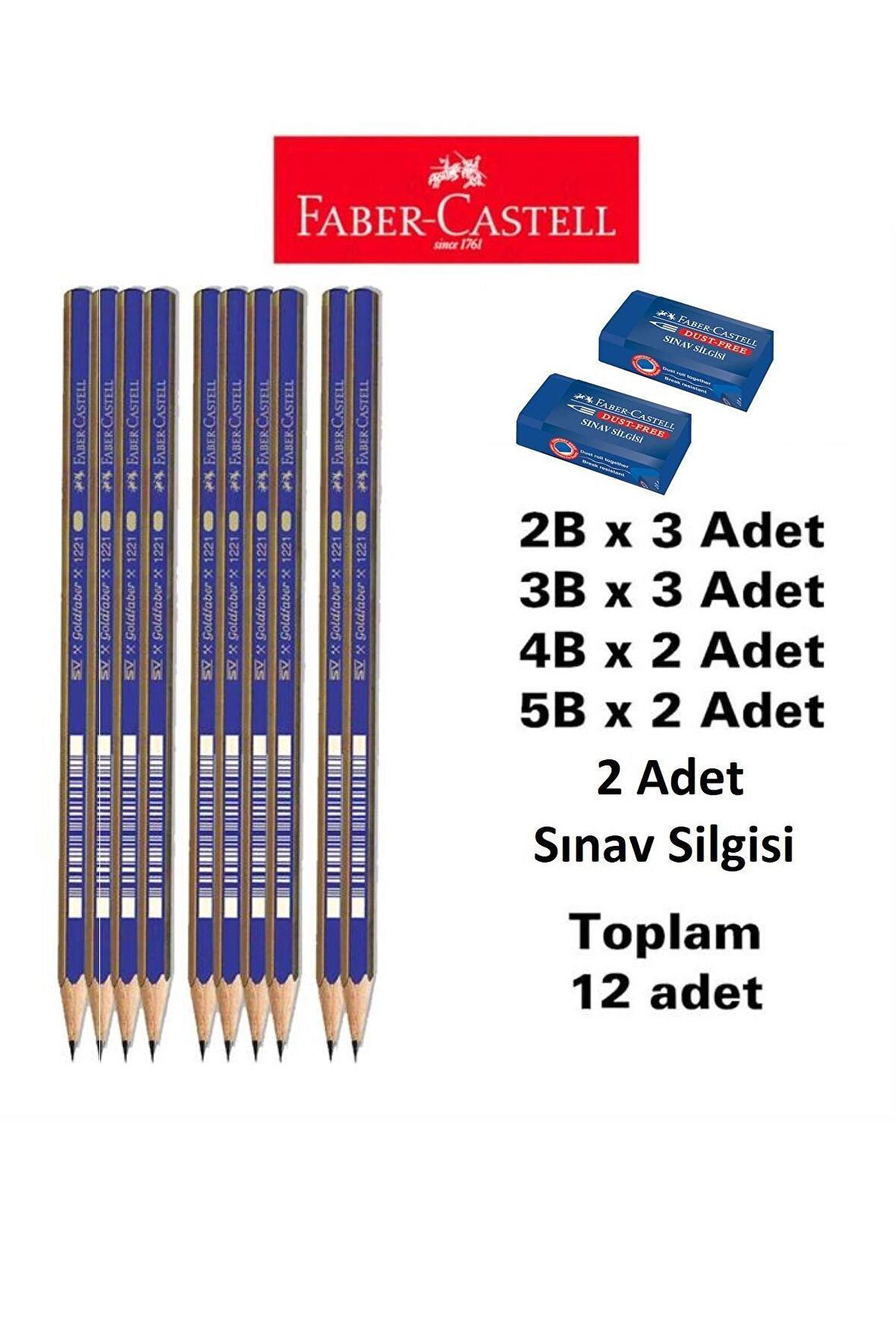 Dereceli Kalem Seti 10 Adet Faber Sınav Silgisi 2 Adet (2B 3 ADET 3B 3 ADET 4B 2 ADET 5B 2ADET)