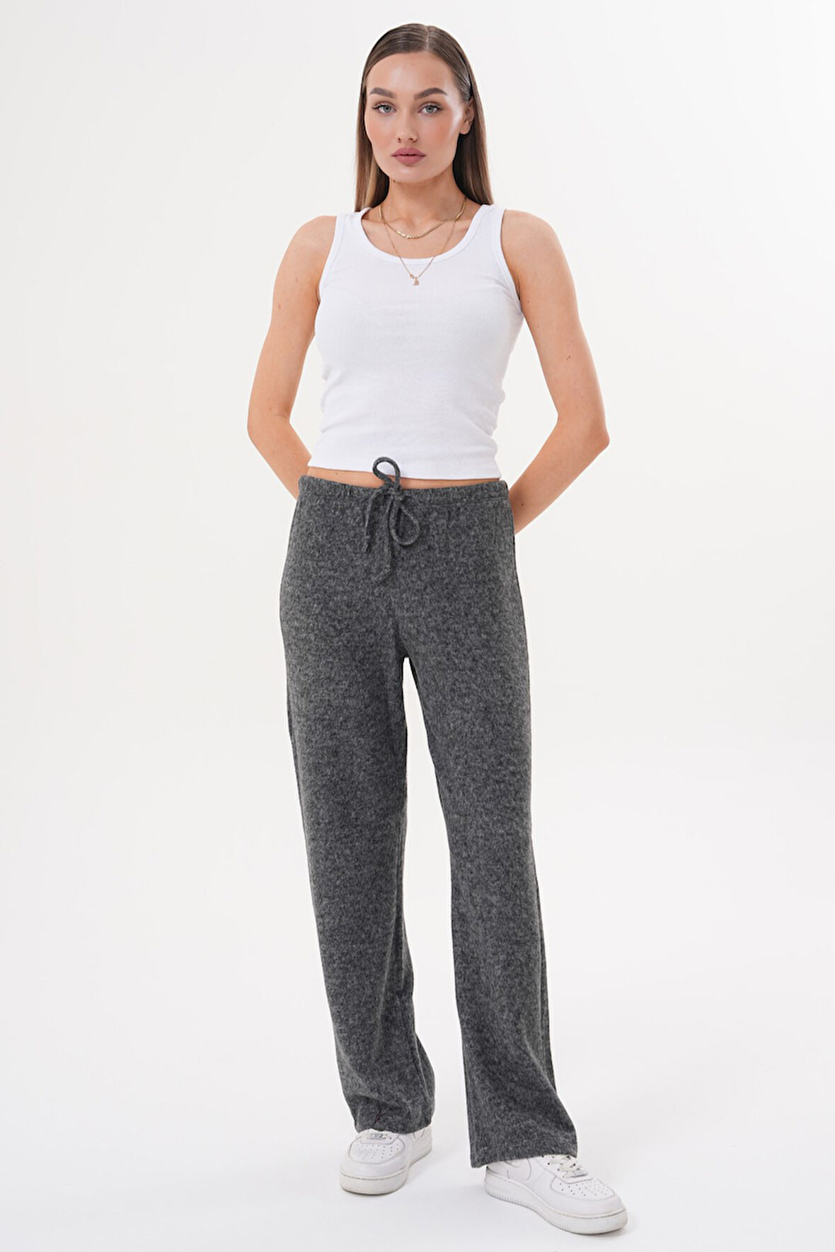 Kadın Yumoş Pantolon Beli Lastikli Cepli Bol Örme Pantolon YUMOŞ PANTOLON