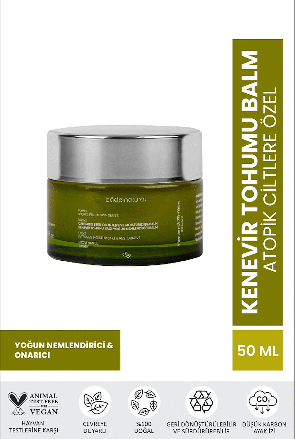 Bade Natural Kenevir Tohumu Atopik Ciltler İçin Nemlendirici Yüz Balmı 50 ml