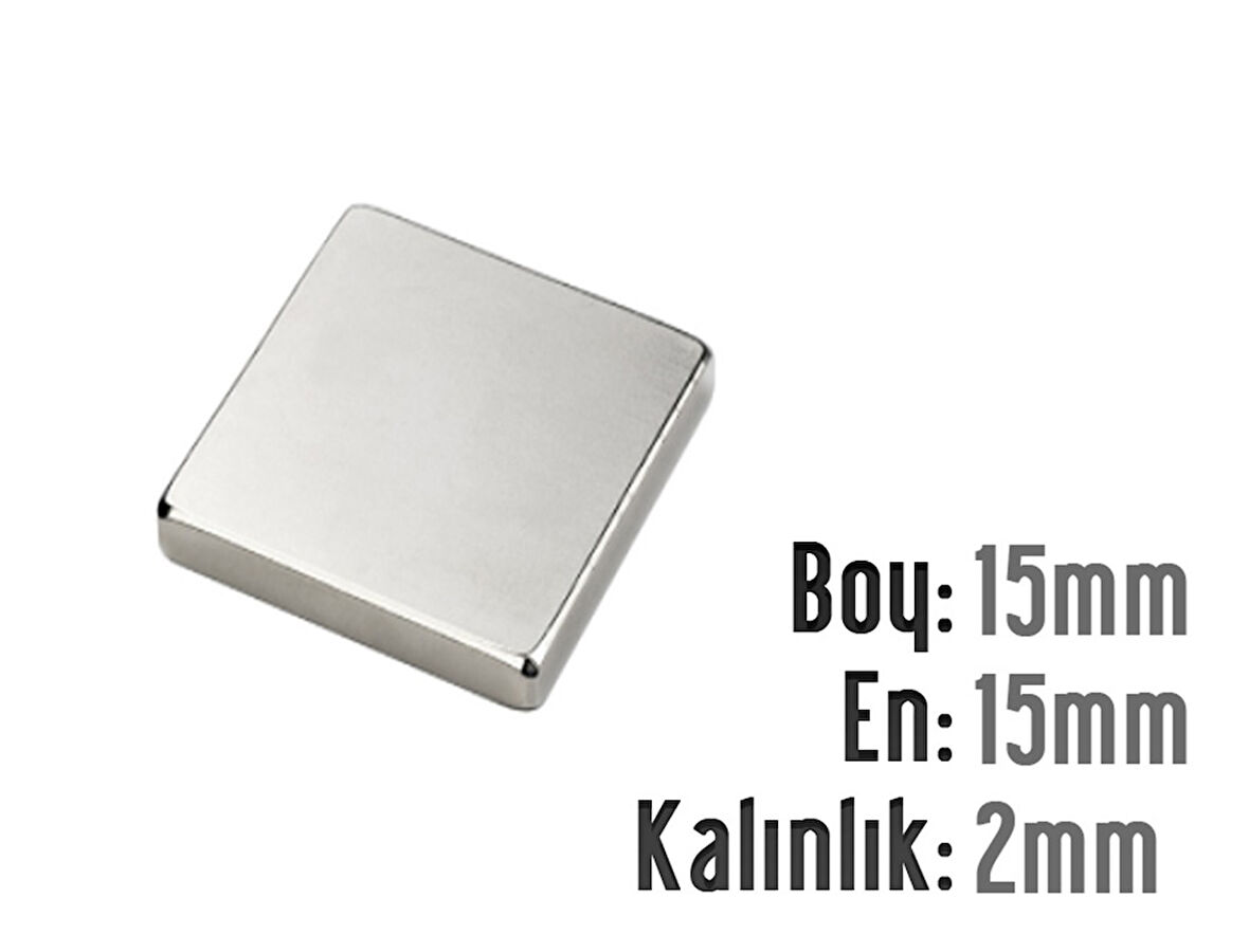 Neodyum Mıknatıs Köşeli  15x15mm , Kalınlık 2 mm ( 5 Adet)