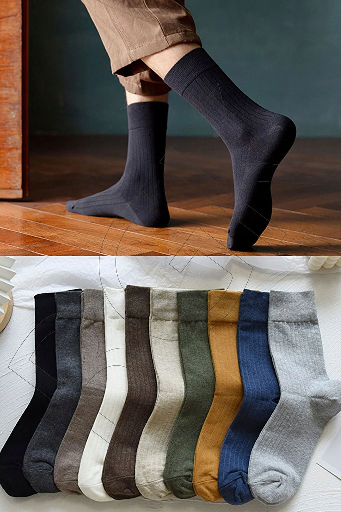 Unisex 10 Çift Renkli Mevsimlik Çorap