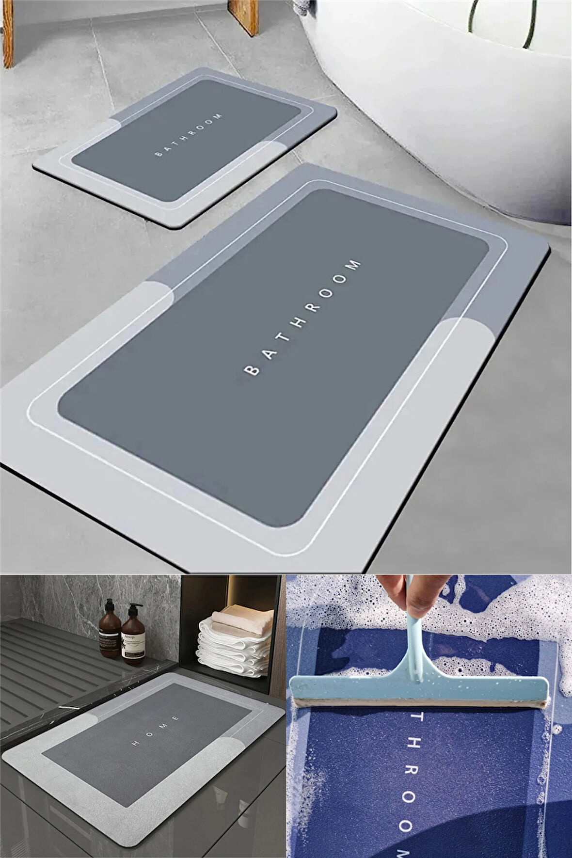 Dikdörtgen Sihirli Su Emici Kaydırmaz Banyo Paspası Ayak Matı Kaymaz Tabanlı Abdest Paspası 58x38 Cm