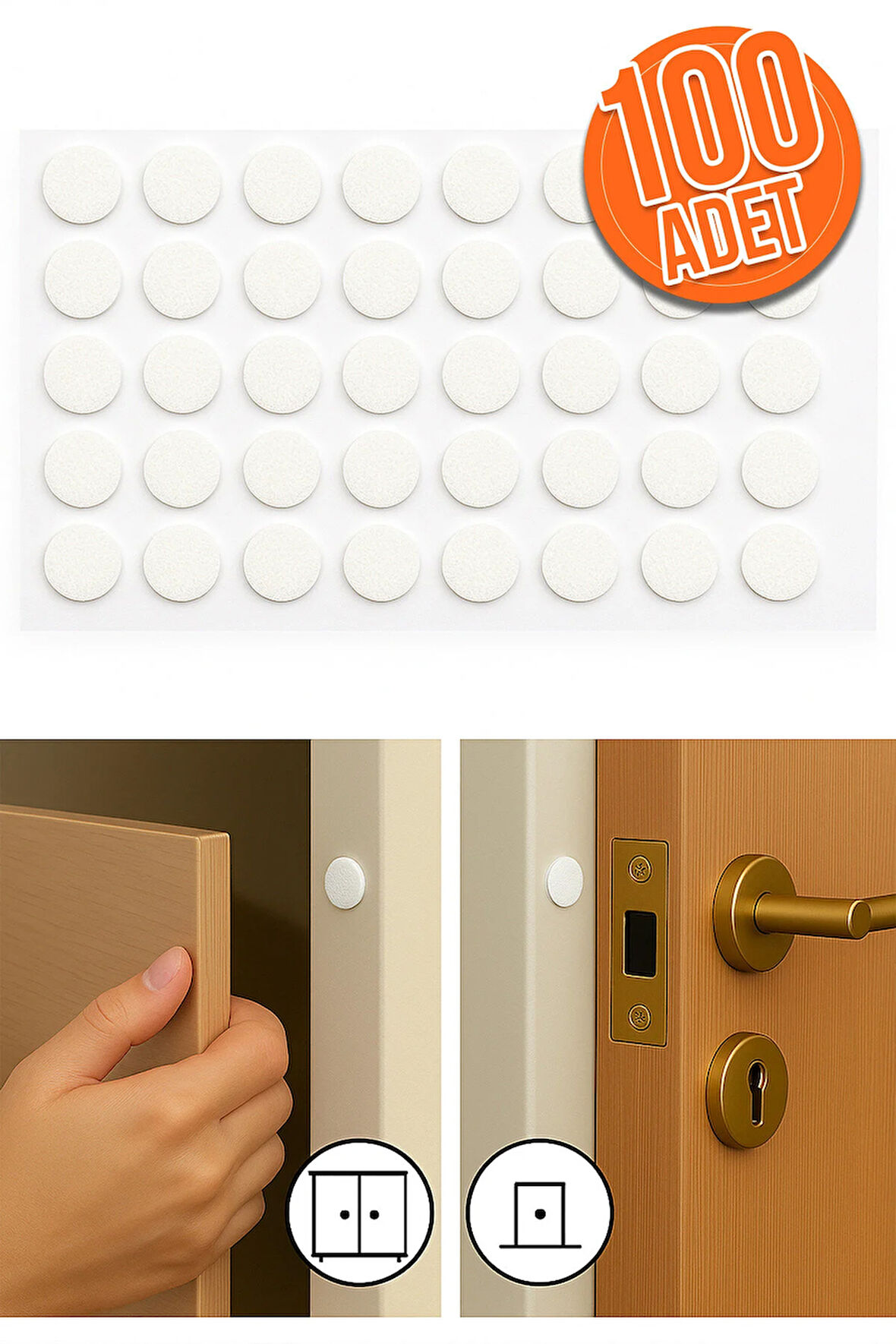 100'lü Yapışkanlı Beyaz Eva Dolap Çekmece Kapağı Ses Stoperi Tamponu Koruyucu Engelleyici 10 mm