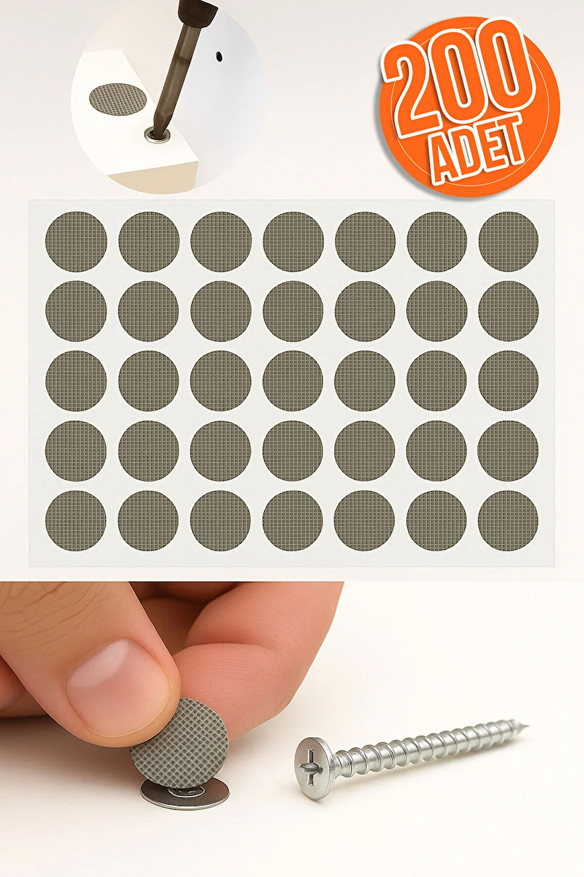 Yapışkanlı Yapıştırma Vida Tapası Tıpası Koton Latte Vida Kapatıcı Kapağı (200 Adet)