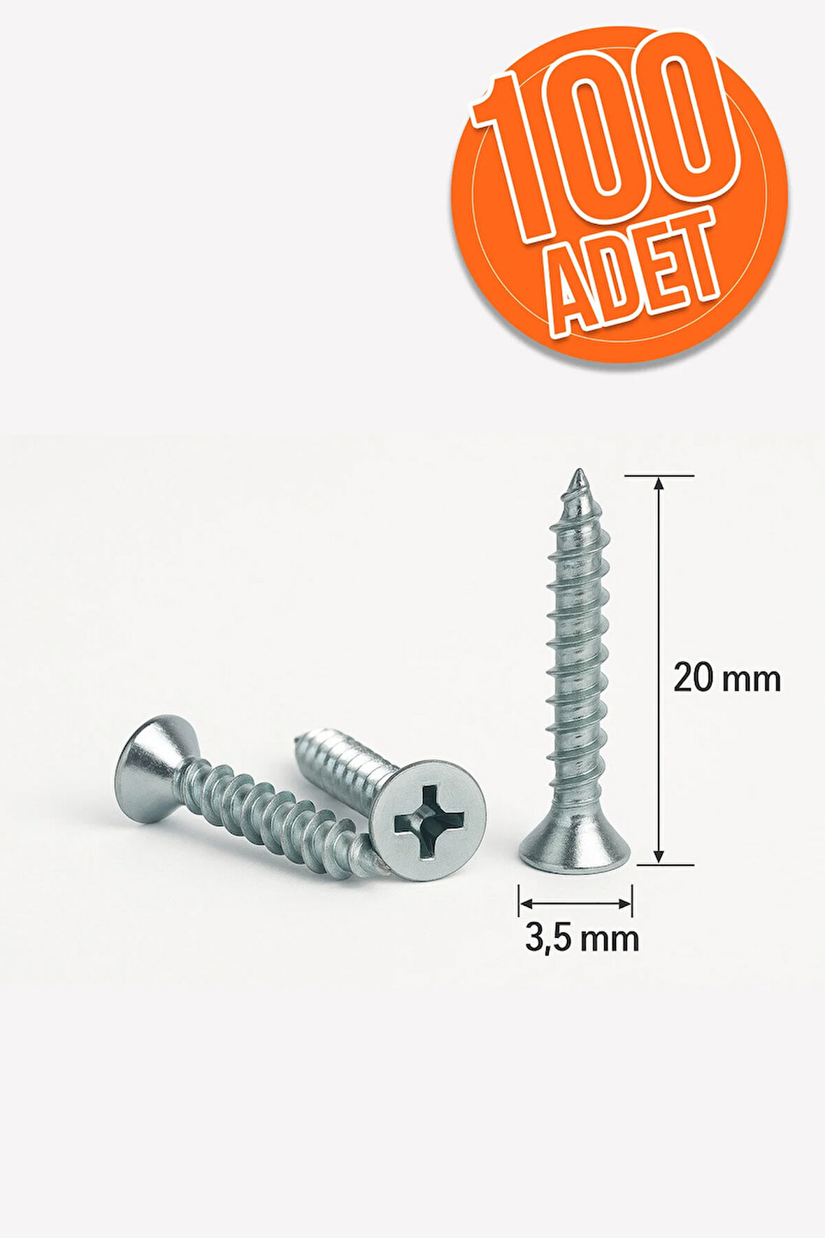 100 Adet Sunta Vidası 3.5x20 Mm Sivri Uçlu Ahşap Tahta Ağaç Mobilya Ayak Kulp Vidası