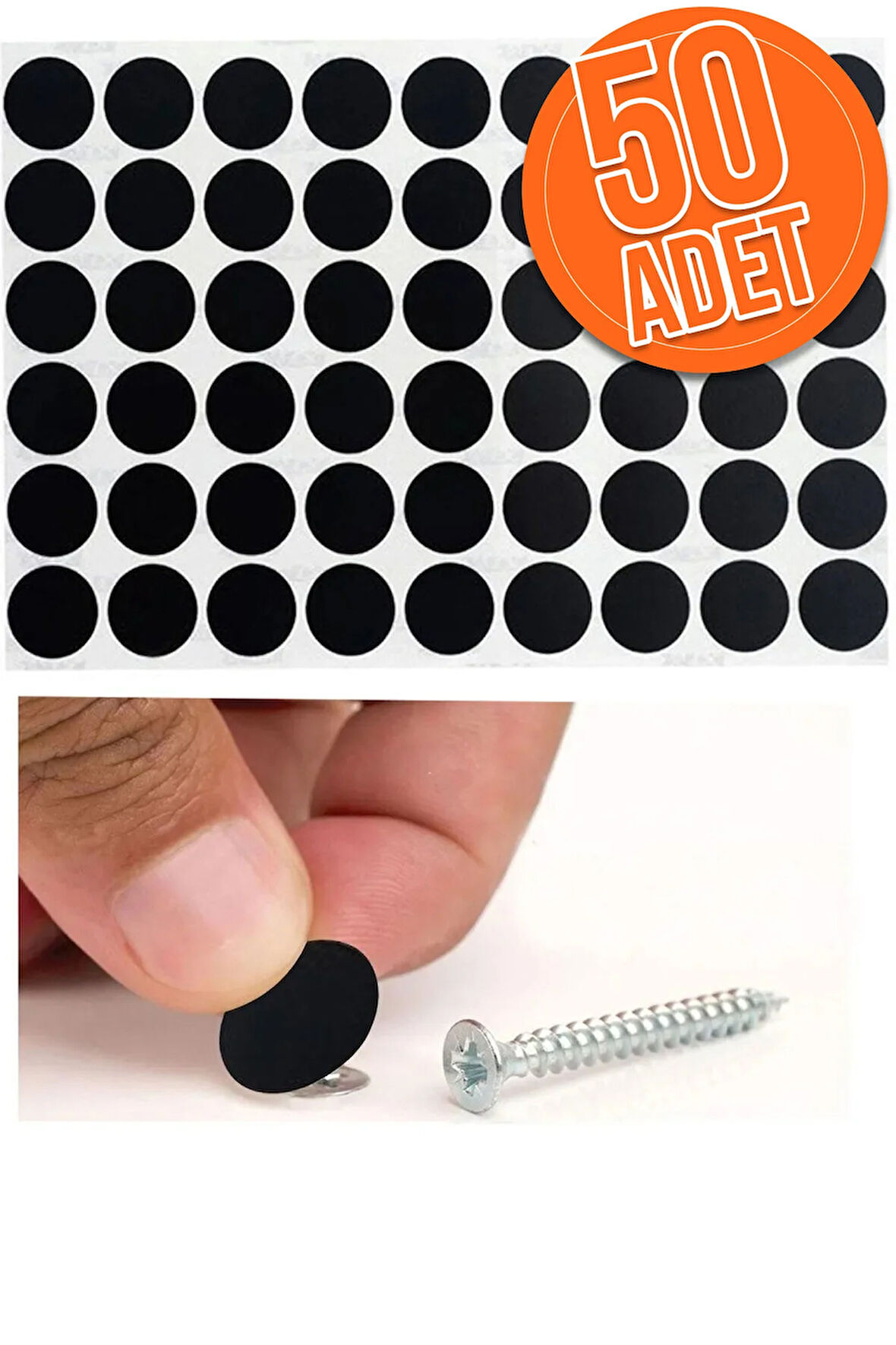 Yapışkanlı Yapıştırma Vida Tapası Tıpası Siyah Vida Kapatıcı Kapağı (50 Adet)