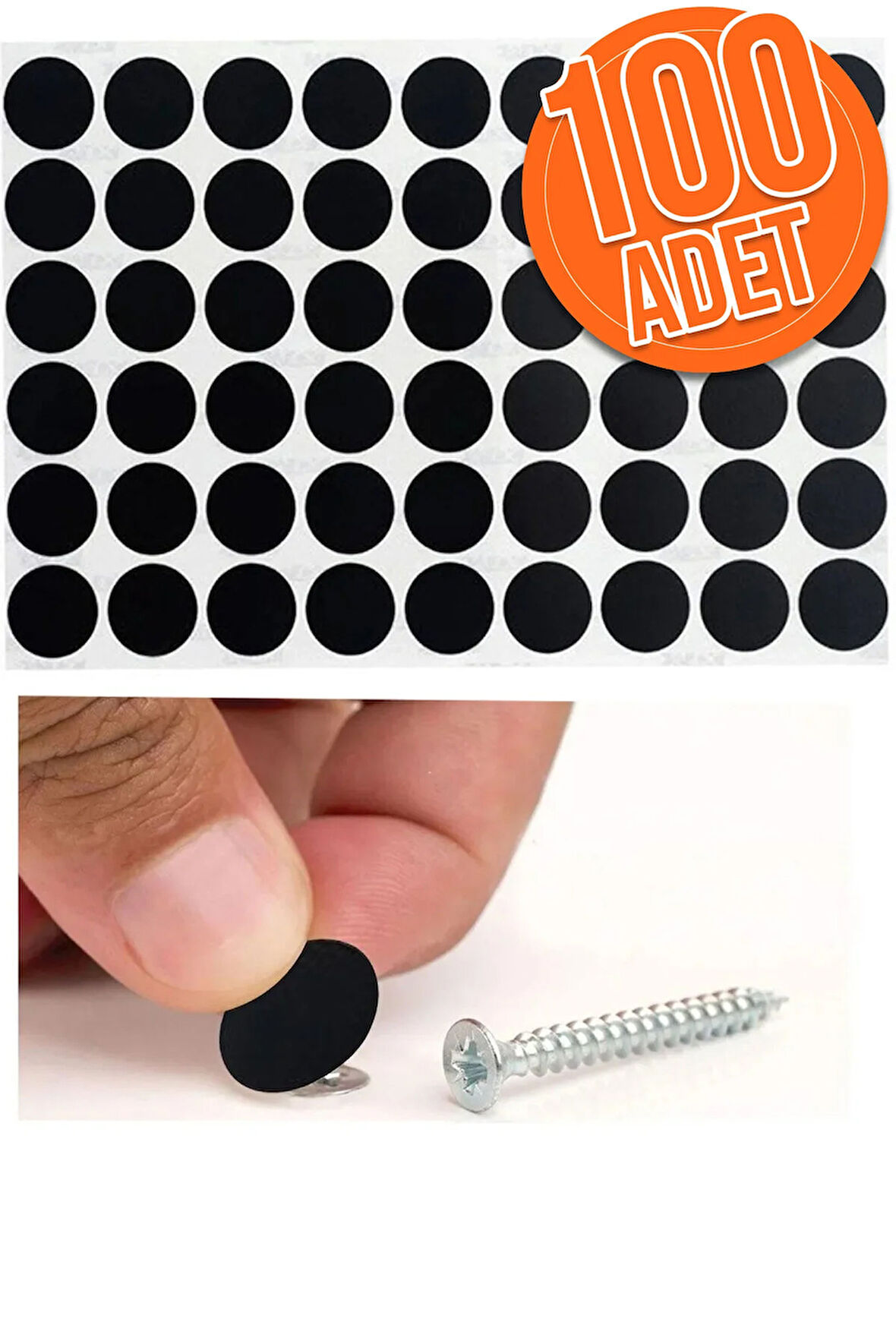 Yapışkanlı Yapıştırma Vida Tapası Tıpası Siyah Vida Kapatıcı Kapağı (100 Adet)