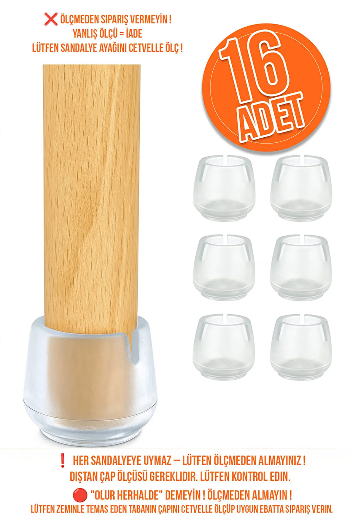 16'lı 21mm-25mm Silikon Sandalye Pabucu Masa Sandalye Zemin Koruyucu Kaydırmaz Sessiz Tip Şeffaf