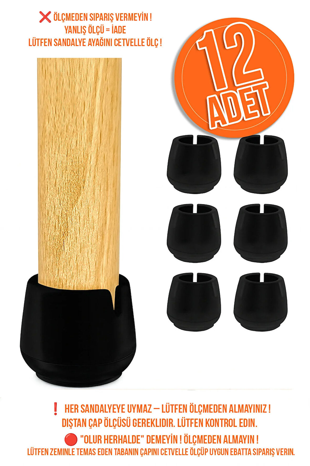 21 Mm Pvc Sandalye Profil Ayak Pabucu Sessiz Yumuşak - Siyah (12 Adet)