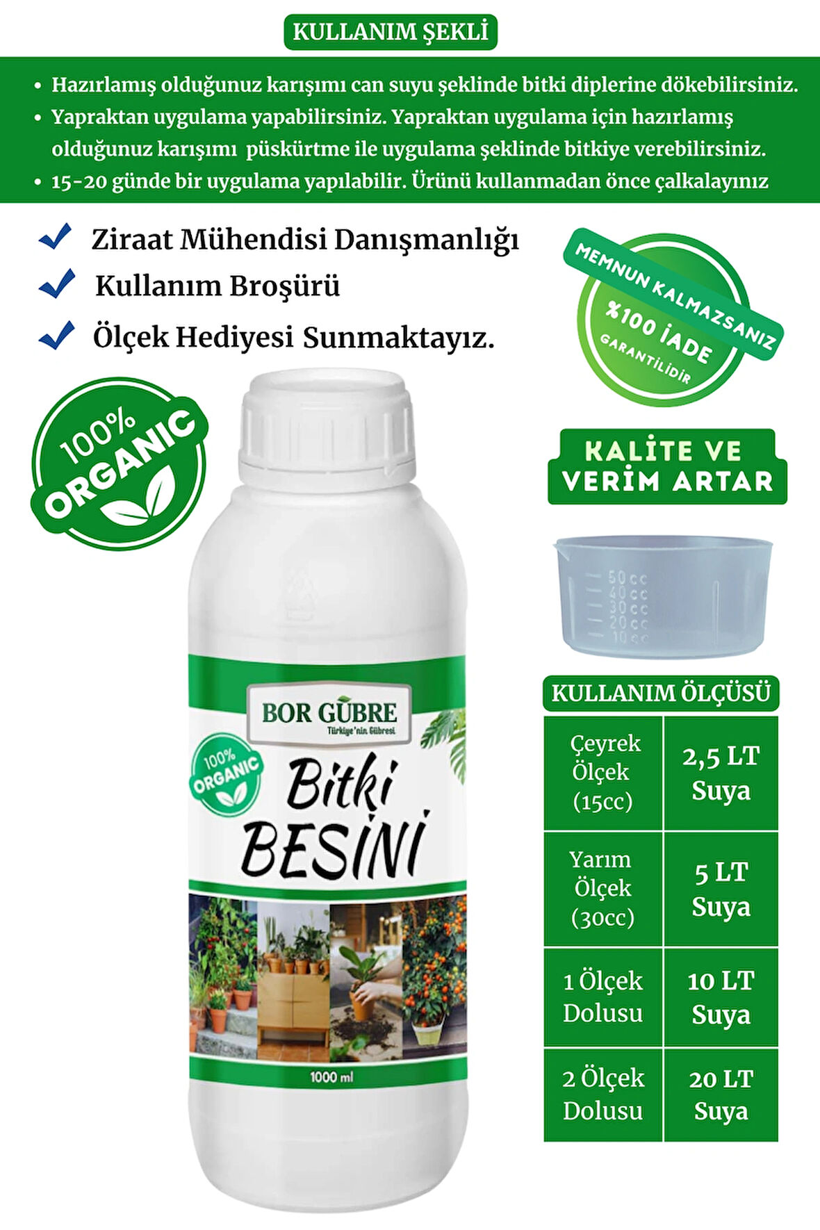 Organik Sıvı Bitki Gübresi 1lt- Yeşil Bitkiler İçin Vitamin-Yeşil Yapraklı Bitkilere Özel Bitki Besini