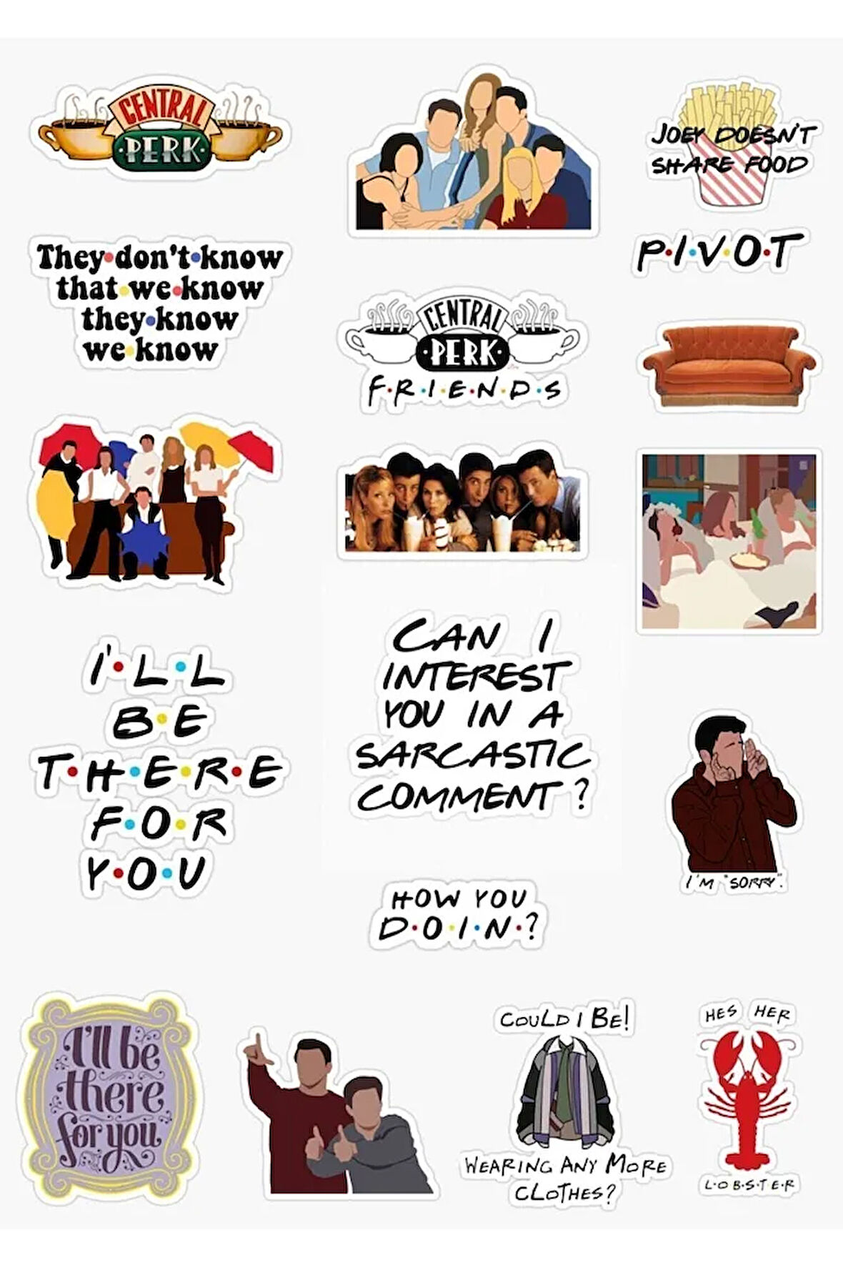 Friends Dizisi 18'li Özel Tasarım Sticker Seti