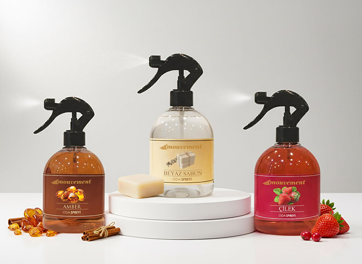 500 Ml 3’lü Oda Spreyi Seti – Amber, Beyaz Sabun ve Çilek Ferahlığı