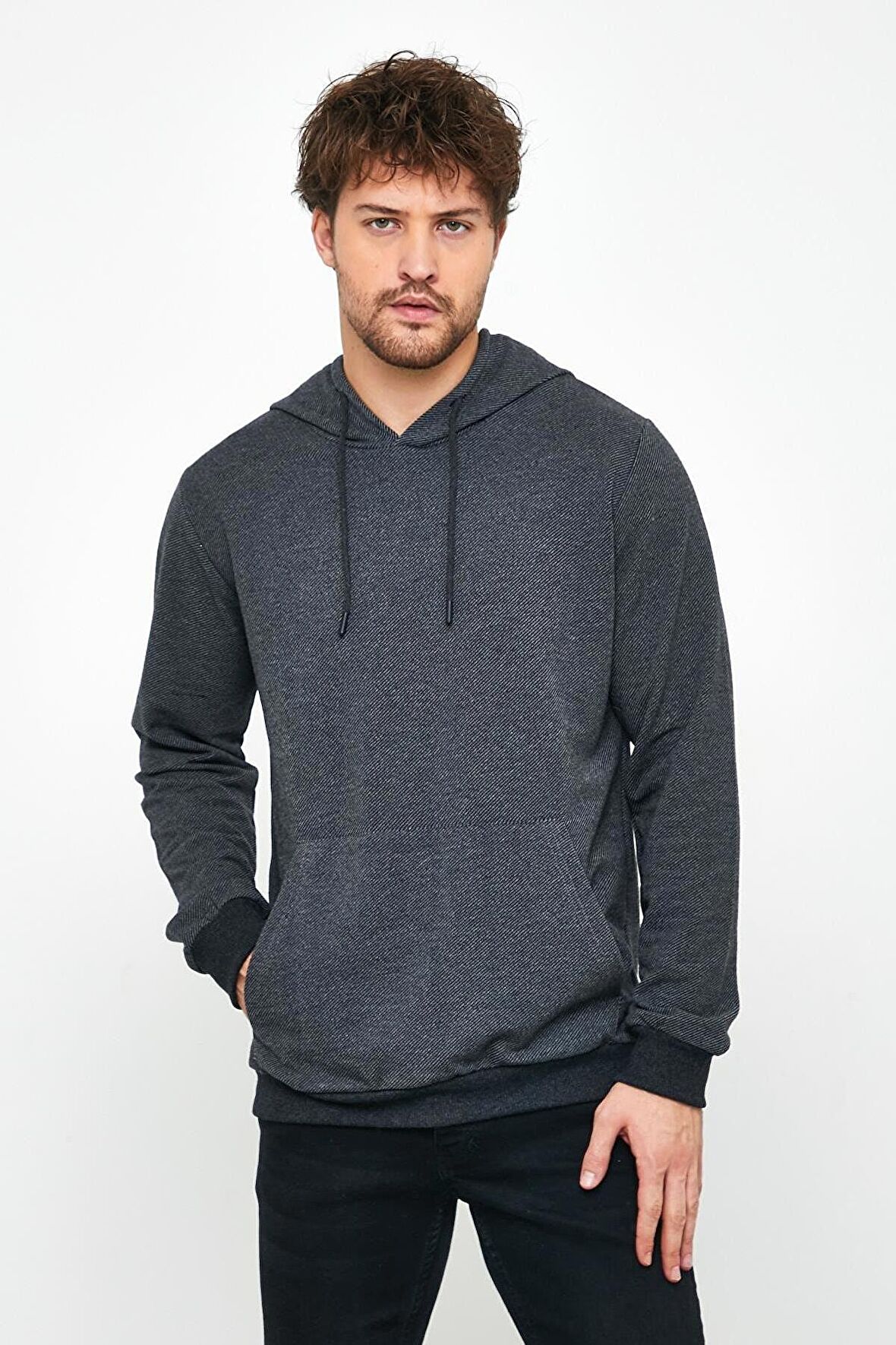 Erkek Sweatshirt Kapüşonlu Cepli Regular Fit