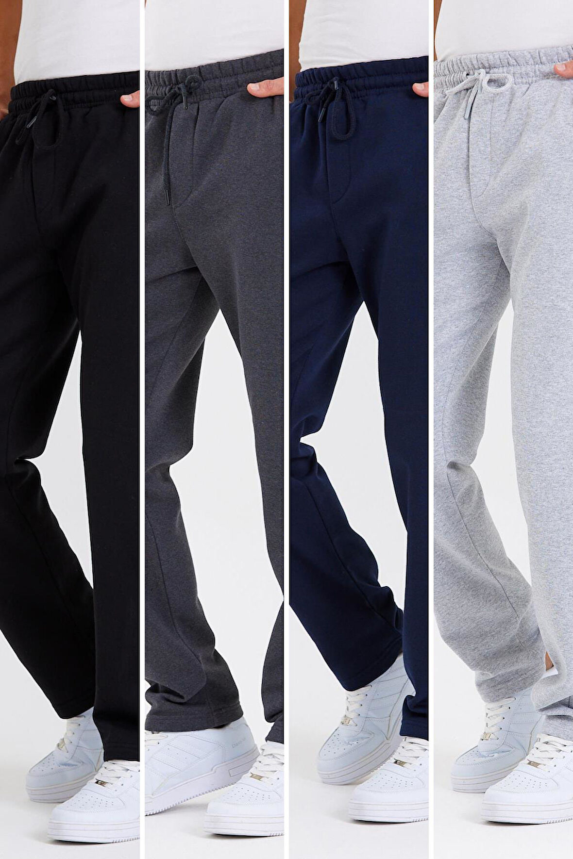 Siyah-Antrasit-Lacivert-Gri Arka Cepli Etiket Detaylı Düz Paça Erkek Içi Pamuklu 4'lü  Eşofman Altı