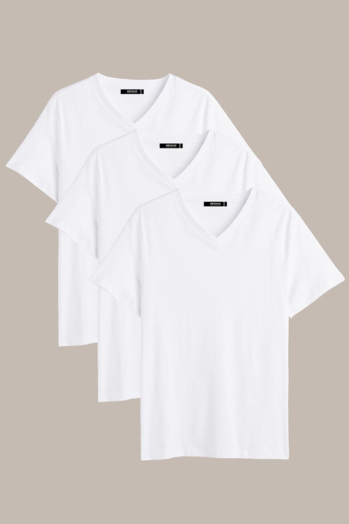 METALIC Erkek Çok Renkli T- Shirt Regular Fit Rahat Kesim V Yaka 3'lü Basic Tişört Paketi