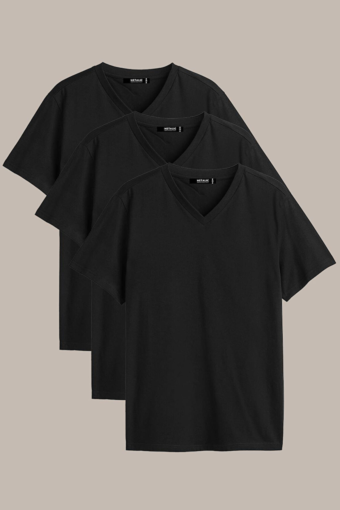 Erkek Çok Renkli T- Shirt Regular Fit Rahat Kesim V Yaka 3'lü Basic Tişört Paketi