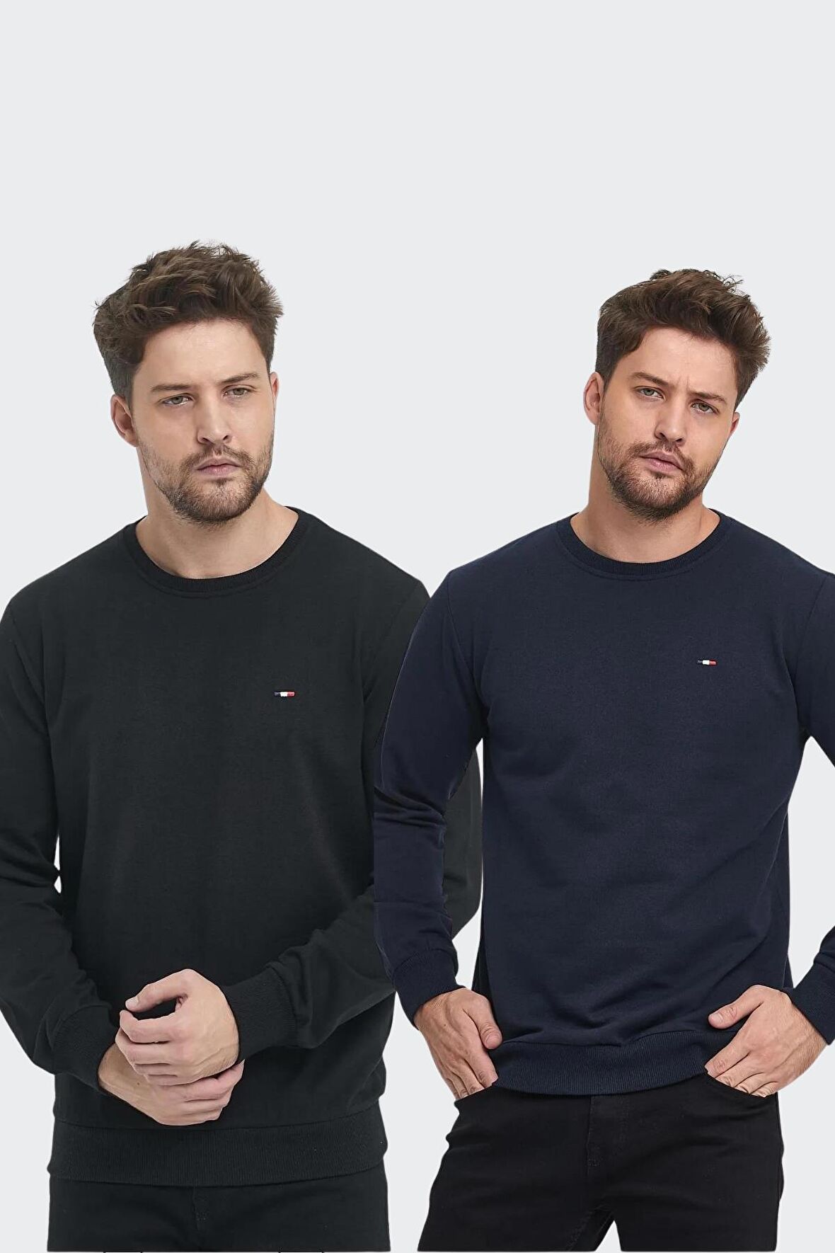 Erkek Siyah-Antrasit Bisiklet Yaka Nakış Detaylı Regular Fit 2'Li Sweatshirt MMTLCE70-2