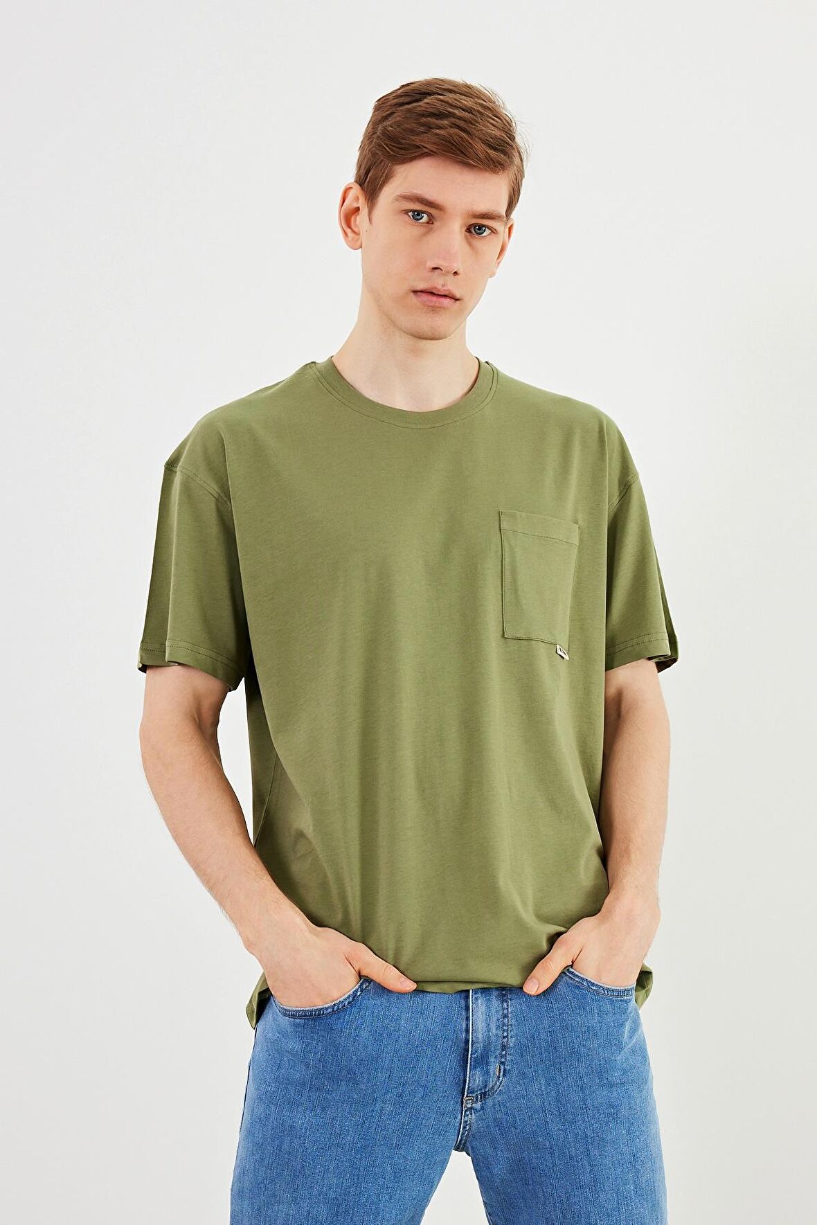 Leo Erkek Oversize Tshirt %100 Pamuk Cep Detaylı Bisiklet Yaka Basic Tişört MTLCE75