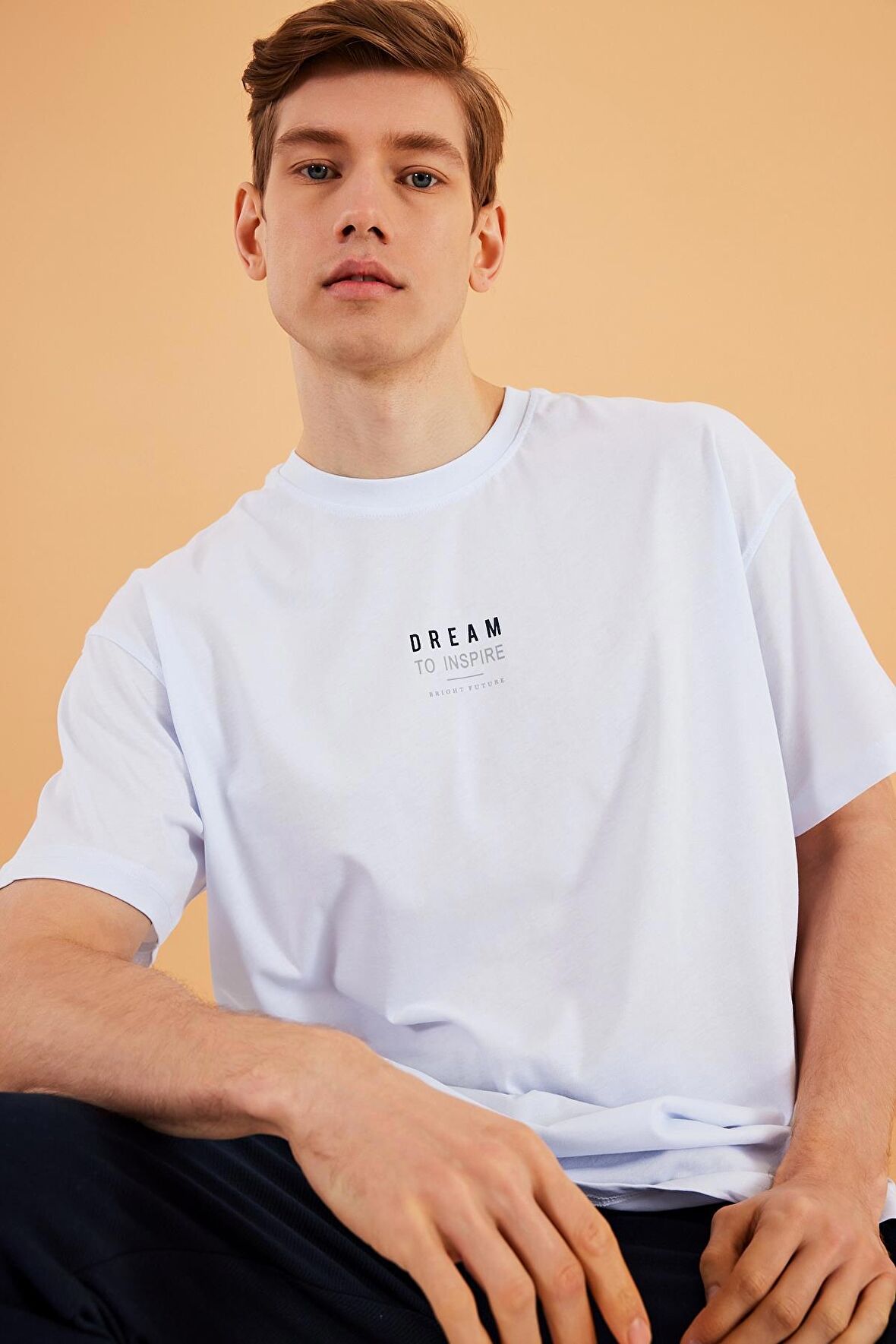 Leo Erkek Oversize Tshirt %100 Pamuk Bisiklet Yaka Baskı Detaylı Basic Tişört MTLCE79