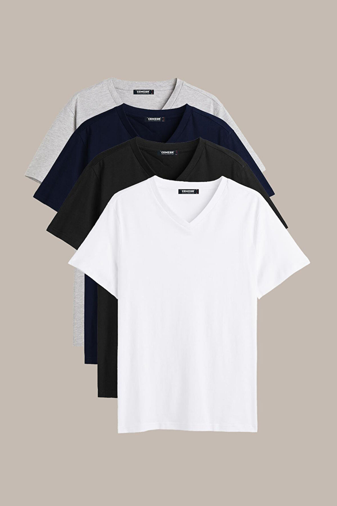 Erkek Çok Renkli T- Shirt Regular Fit Rahat Kesim V Yaka 4'lü Basic Tişört Paketi CMREOV36-4