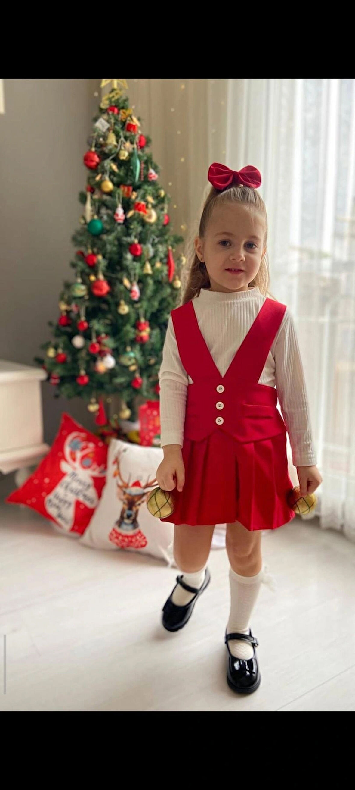 Kız Çocuk Kırmızı Slopet Elbise 