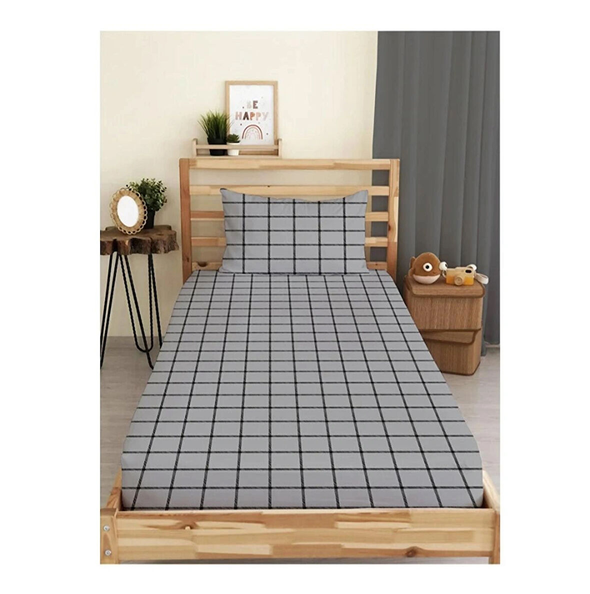 Kare Desenli Ranforce Lastikli Çarşaf Seti 180 X 200