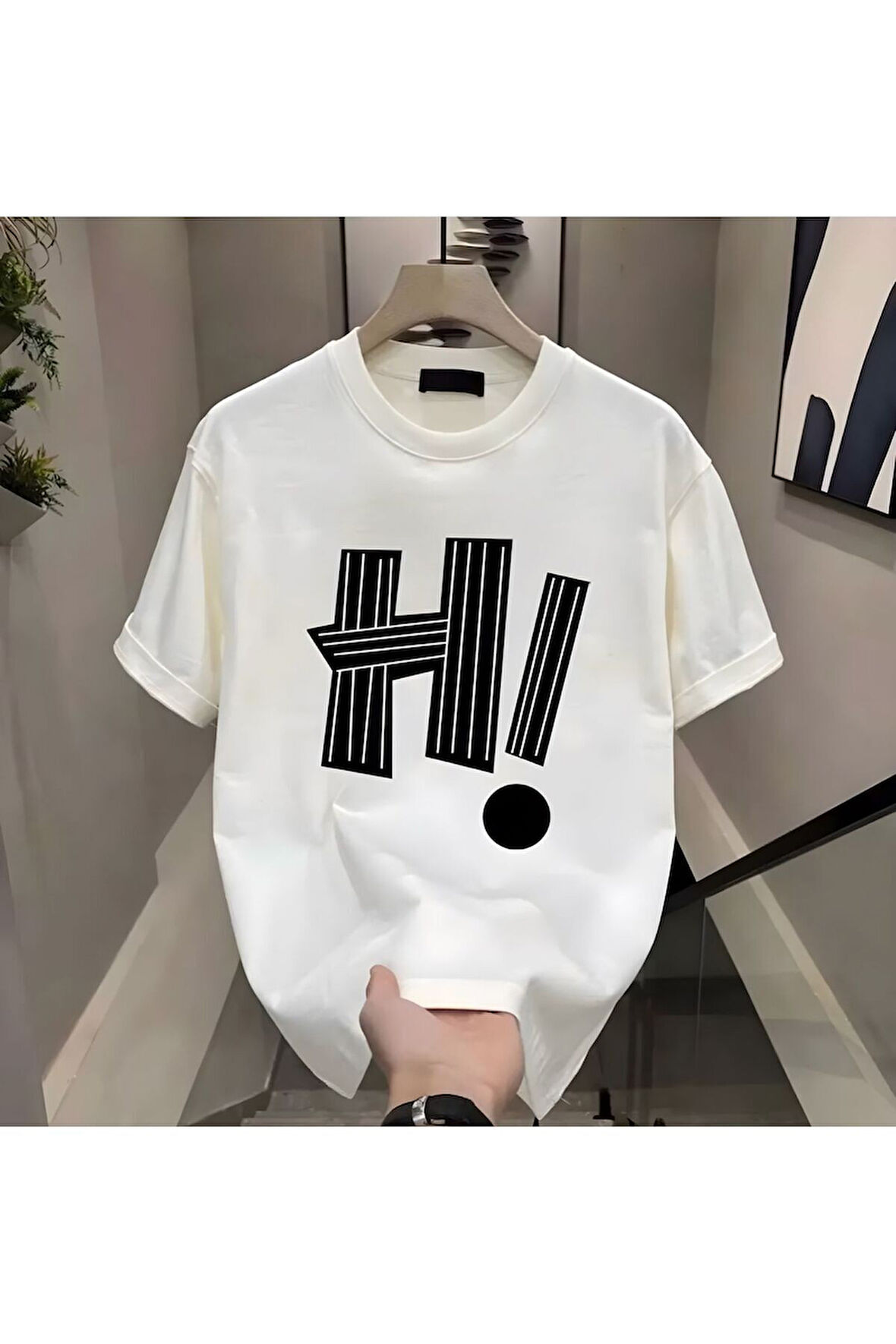 H! Baskılı Beyaz Erkek Tshirt
