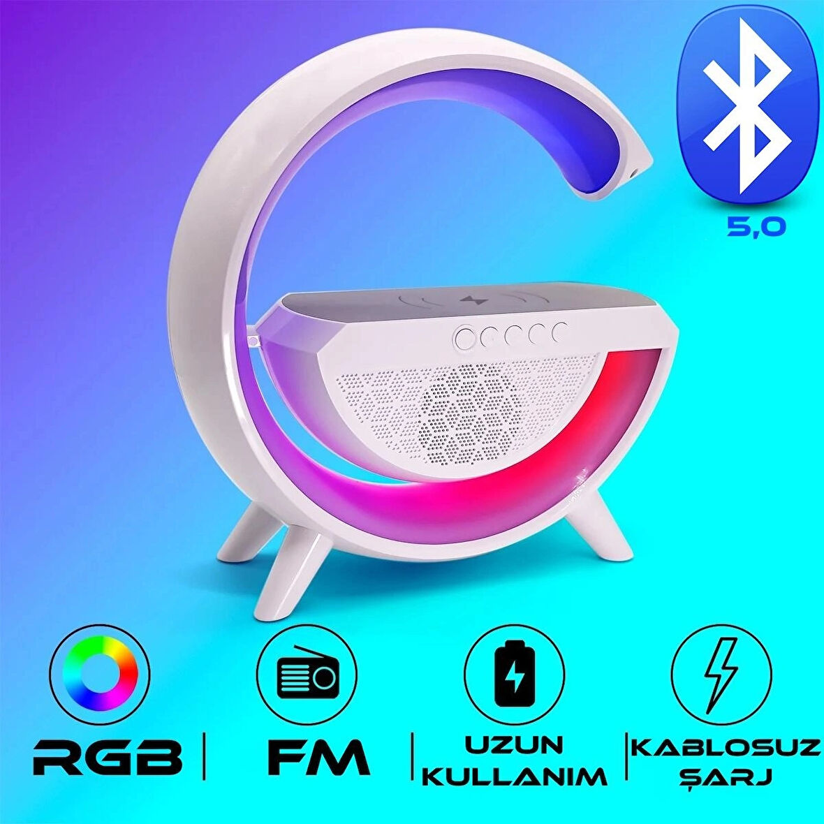  TT BT-2301 G-Tasarımlı RGB Kablosuz Şarj Özellikli Bluetooth Hoparlör USB /FM /TF Kart /AUX