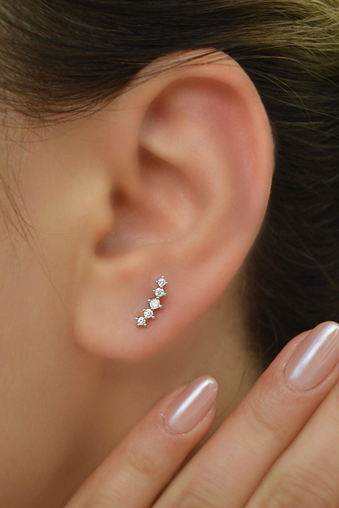 Sıralı Taşlı Helix Piercing Kıkırdak Tragus Lob Conch Piercing Taş Detaylı