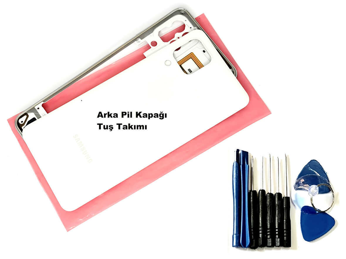 Tkgz Samsung Galaxy M32 FULL ORJ KASA Arka Pil Batarya Kapağı (TAMİR SETİ) BEYAZ