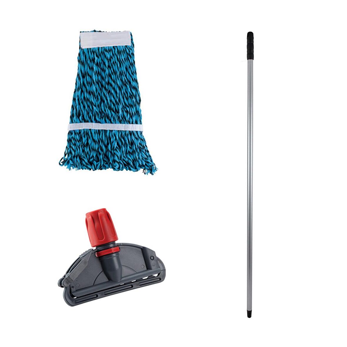 Çift Kovalı Temizlik Arabası Seti Yedek Mop Takımı - 17Cm. Dar Mop + Mop Tutucu + Sap