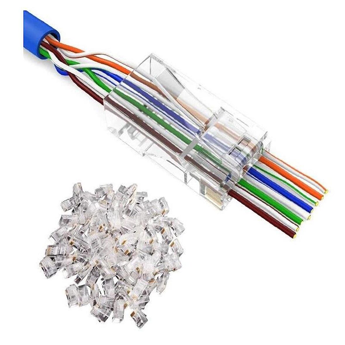 Yeni Nesil Delikli Cat6 Ez Rj45 Konnektör Utp Jack (100 Adet)