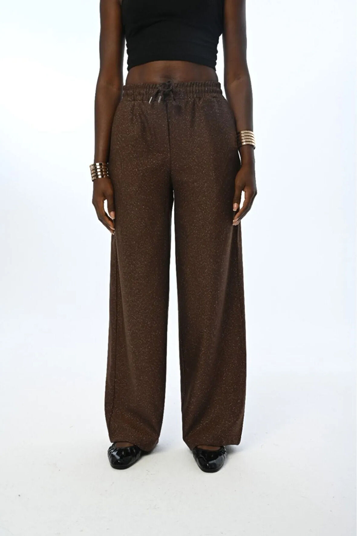 KADIN BELİ LASTİKLİ BOL PAÇA İNCE SİMLİ DÜZ RENK PANTOLON