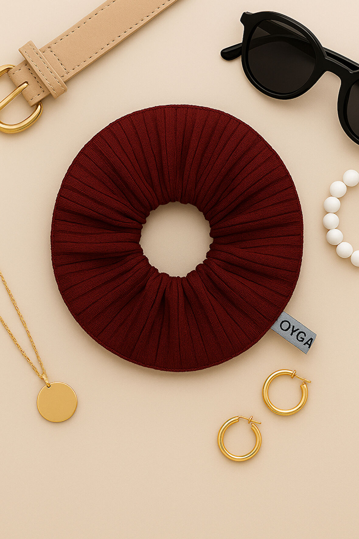 OYGA Bordo Fitilli Ribana Saç Tokası – Dış Dikiş Detaylı, Yumuşak Lastikli Scrunchie