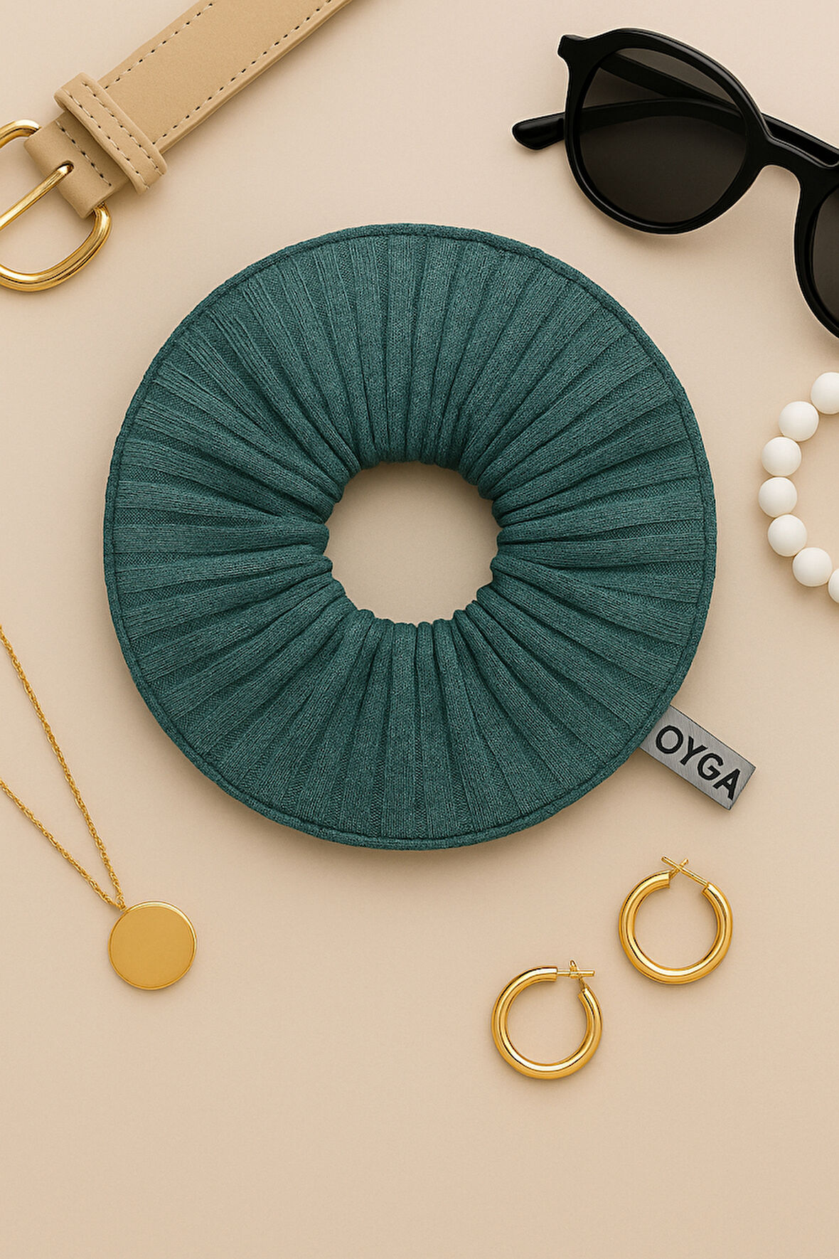 OYGA Su Yeşili Fitilli Ribana Saç Tokası – Dış Dikiş Detaylı, Yumuşak Lastikli Scrunchie
