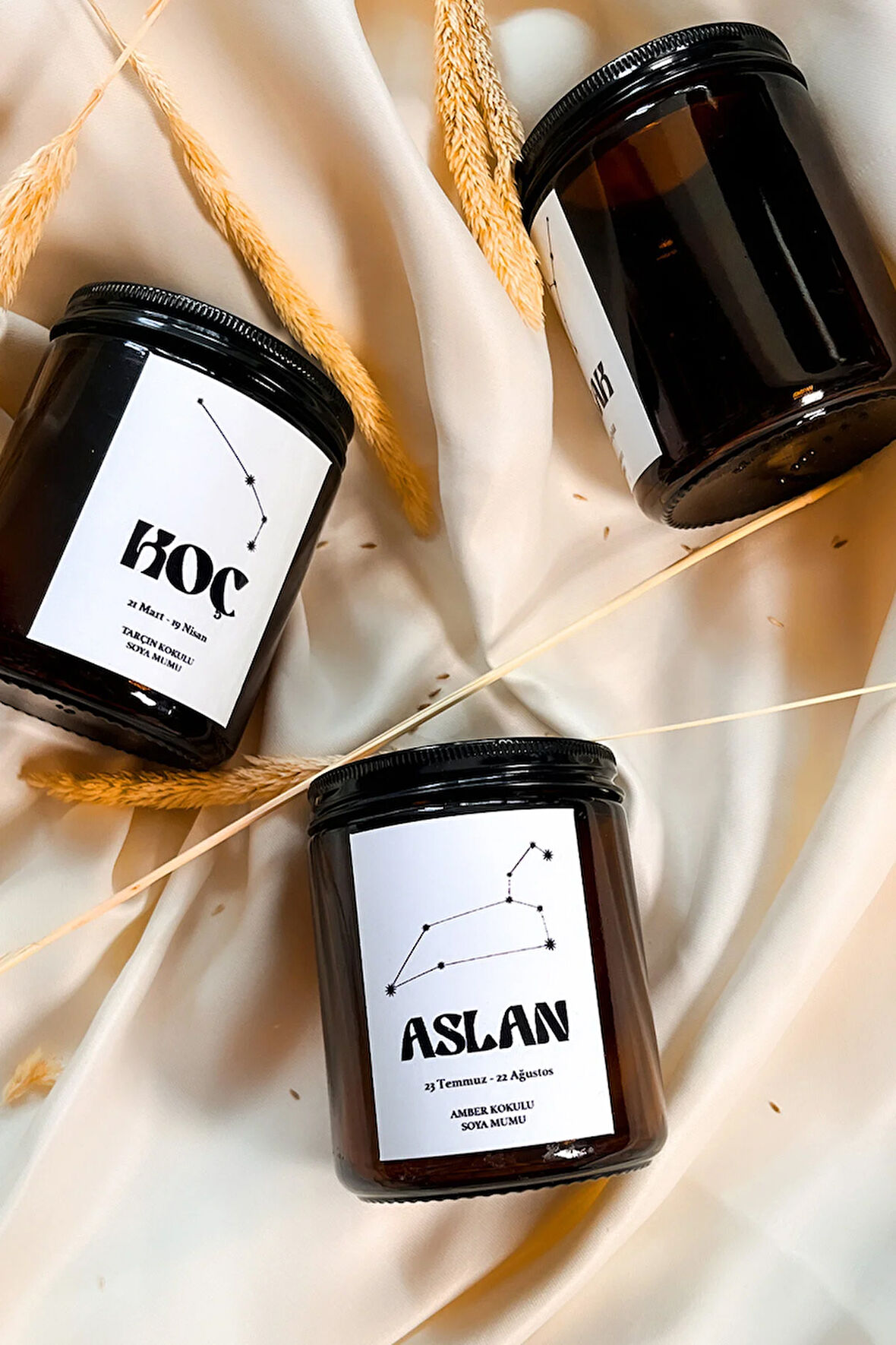 Aslan Burcu Amber Kokulu %100 Soya Mumu Amber Kavanoz Mum