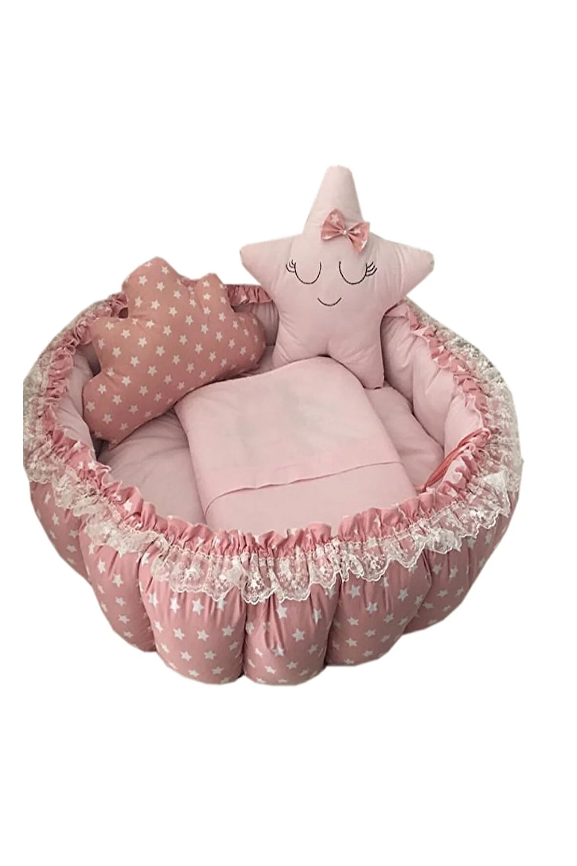 Pudra Yıldızlı Açılır Kapanır Oyun Minderi Yorgan Bebek Yuvası Lüx Babynest