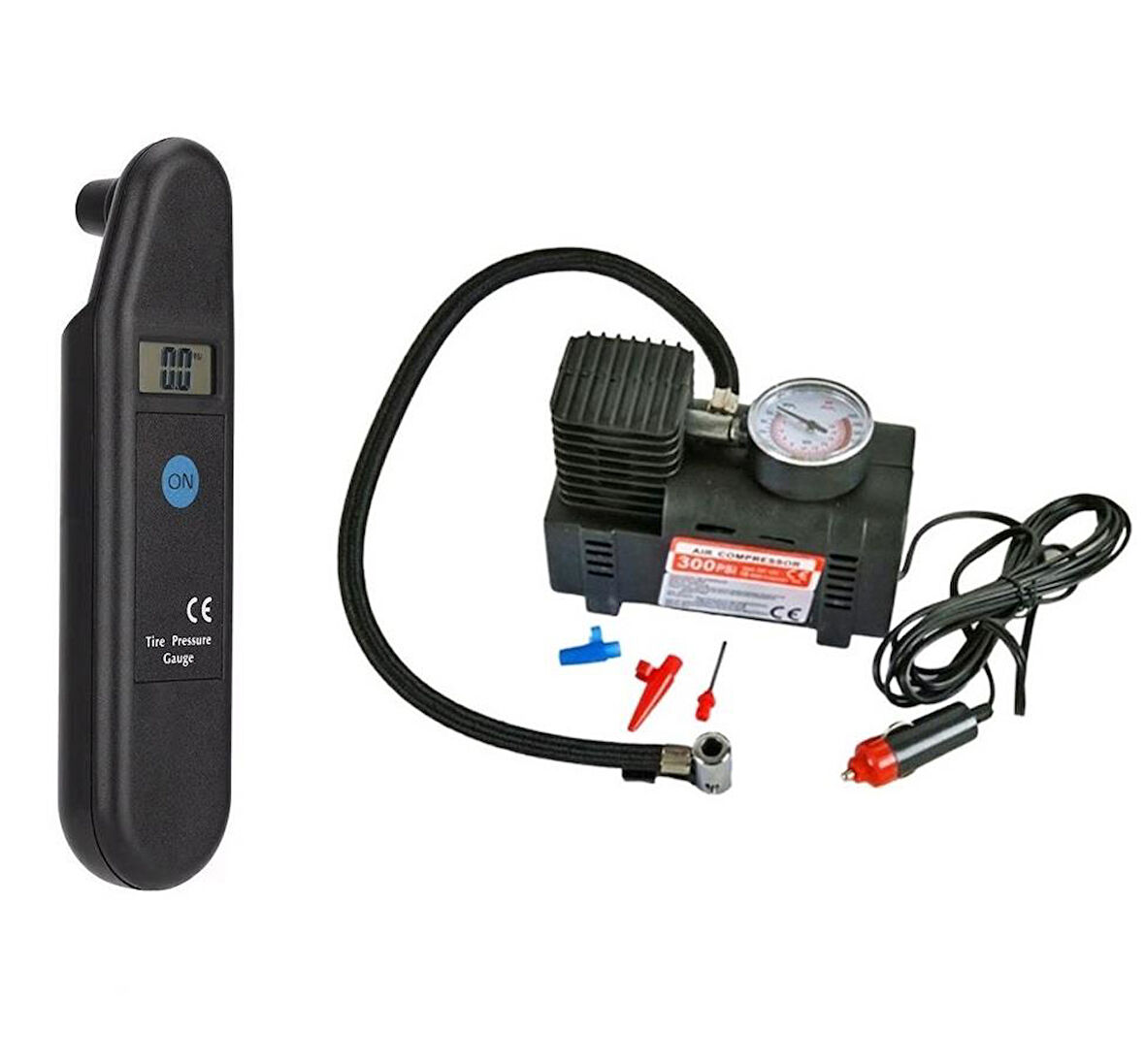 2’li Araç Lastik Bakım Seti – Kompresör + Basınç Ölçer