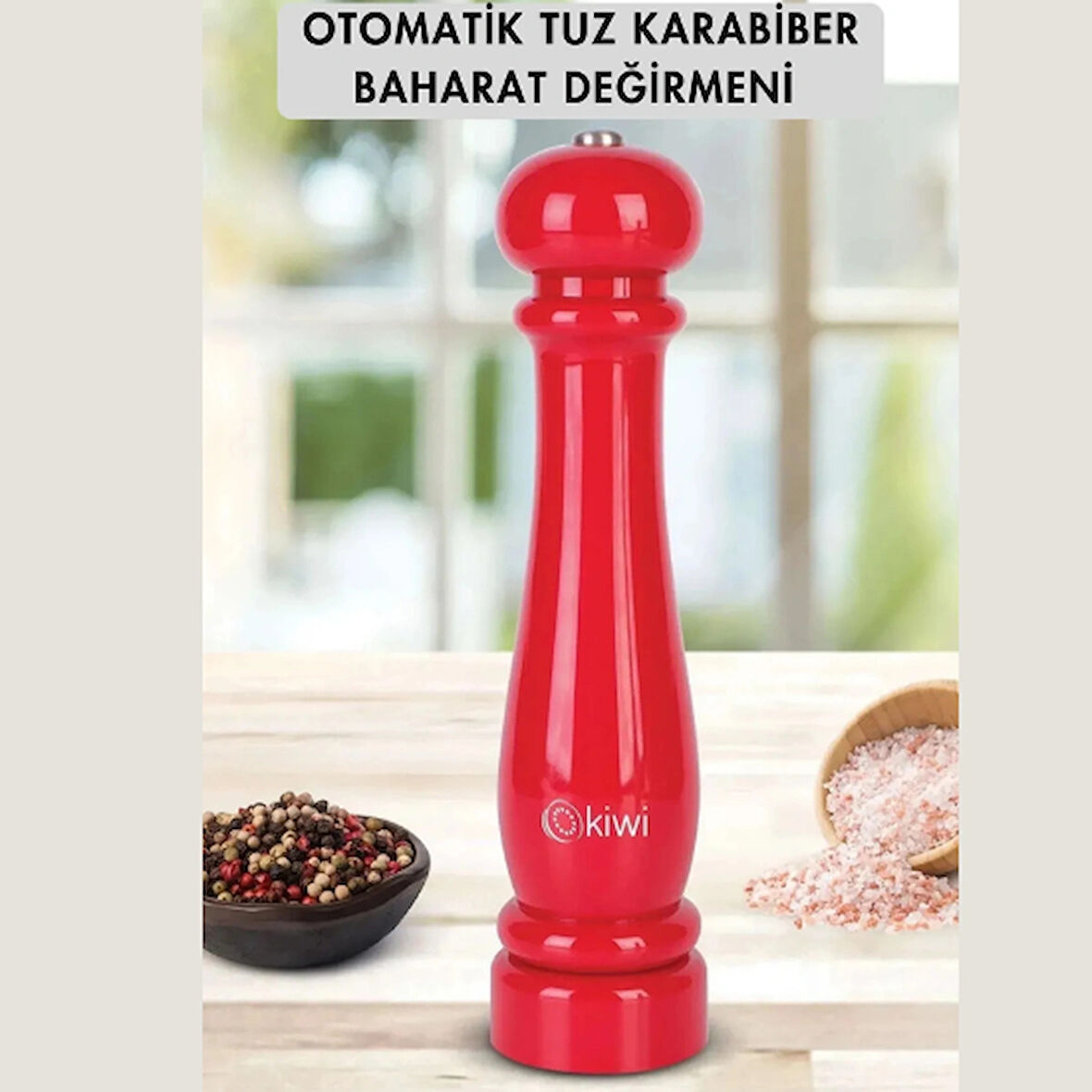 Kiwi KSPG-4810 Otomatik Ayarlanabilir Tuz Karabiber Baharat Değirmeni Baharat Öğütücü KIRMIZI