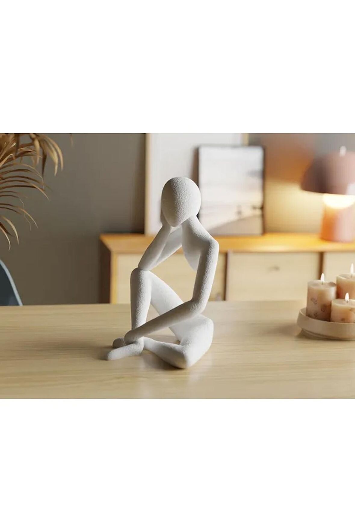 Meditasyon Modern Biblo Masa Üstü Mermer Görünümlü Beyaz Plastik Heykel2 Renk Tek Ebat Beden