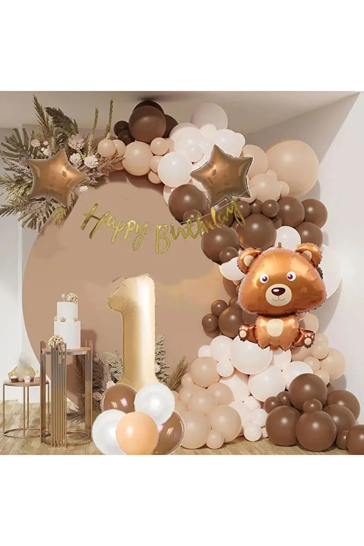 Erkek ve Kız Çocuklar İçin 1 Yaş Partisi Dekorasyonu - Folyo Ayı Hayvan Orman Temalı Parti Süsleri