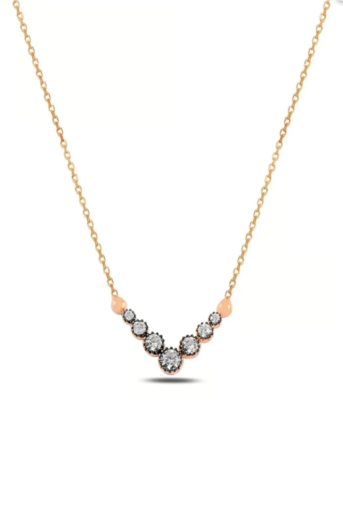 Elmas V Model Rose Gümüş Kadın Kolyesi